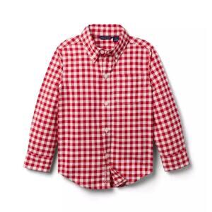 Janie and Jack Boys - Red Houndstooth Brushed Twill Shirt - Christmas - Size 16